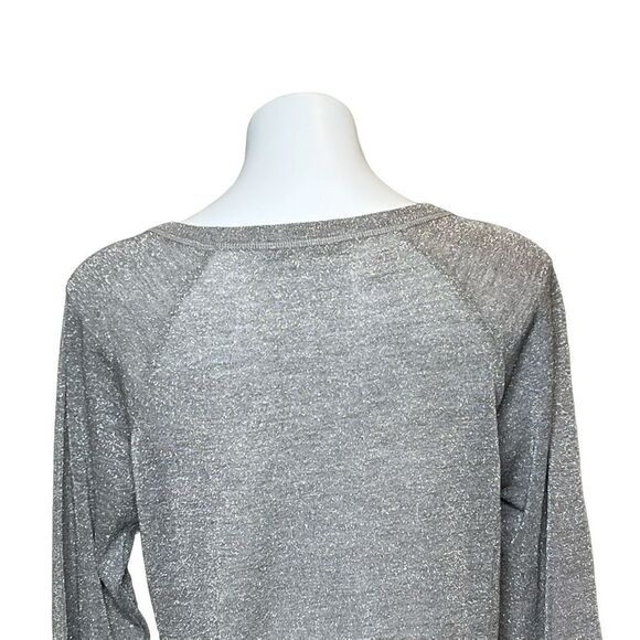 Loft crew neck metallic silver lightweight wool blend sweater size L - Picture 5 of 15
